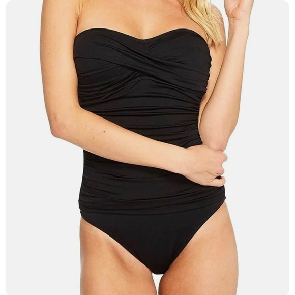 La Blanca Island Goddess Bandeau One-Piece Ruched Swim Suit Size 14 coStrapless - Picture 13 of 14